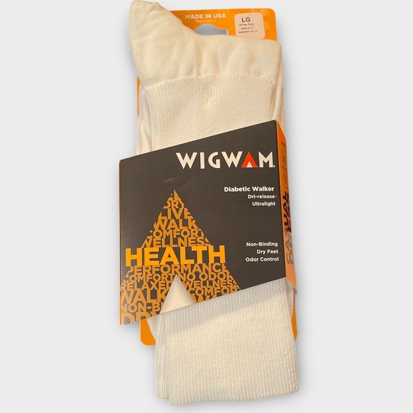 Wigwam Diabetic Walker White Ultralight Socks Large Non Binding Odor Control - Picture 1 of 3